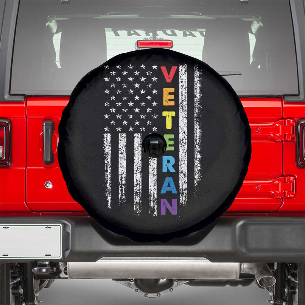LGBT Veteran Spare Tire Cover American Flag Rainbow Military Army TS09 Black Print Your Wear