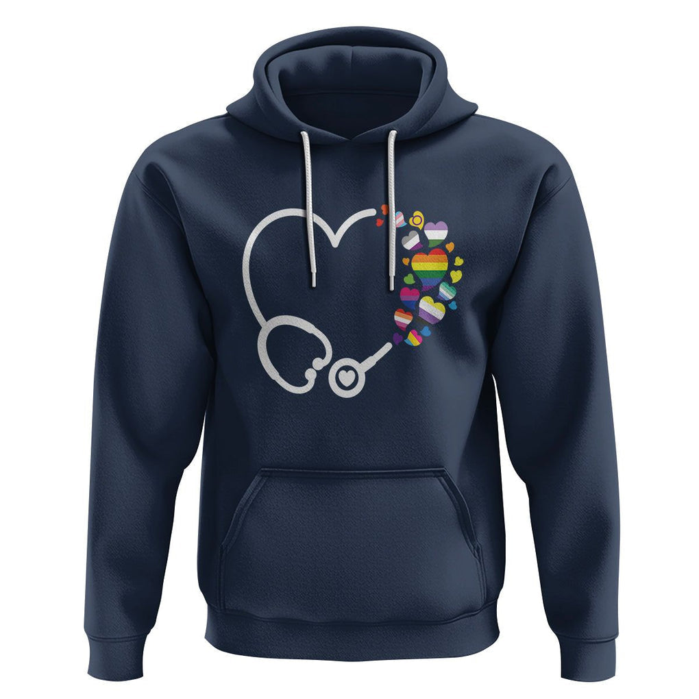 LGBT Nurse Hoodie Rainbow Flag Stethoscope Nurse RN Gay Pride TS09 Navy Printyourwear