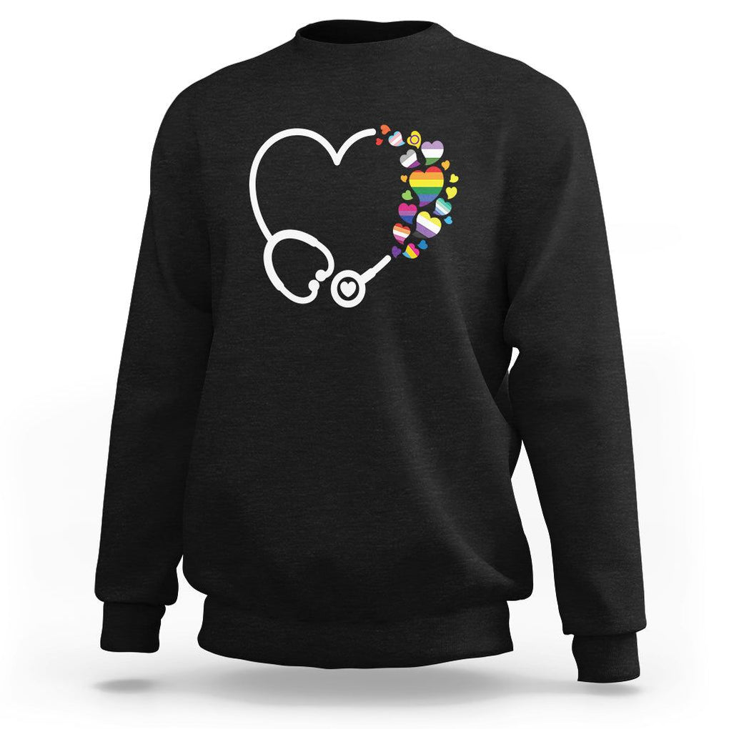 LGBT Nurse Sweatshirt Rainbow Flag Stethoscope Nurse RN Gay Pride TS09 Black Printyourwear