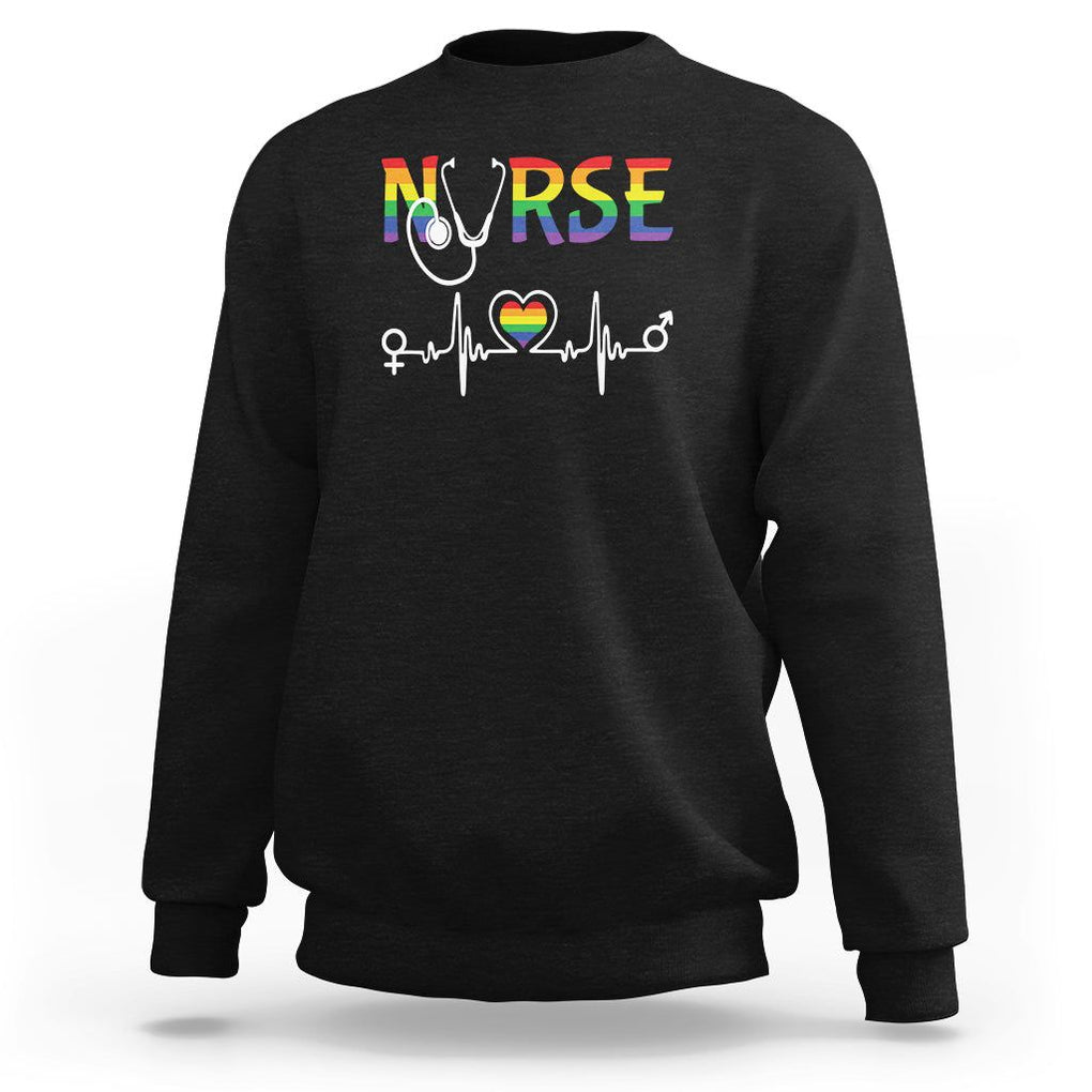 LGBT Nurse Sweatshirt Rainbow Flag Heartbeat Nurse RN Gay Pride TS09 Black Printyourwear