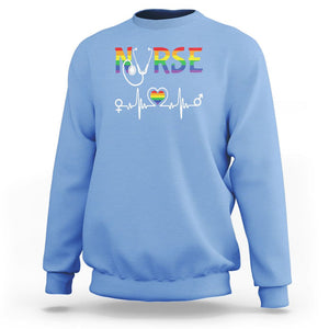 LGBT Nurse Sweatshirt Rainbow Flag Heartbeat Nurse RN Gay Pride TS09 Carolina Blue Printyourwear