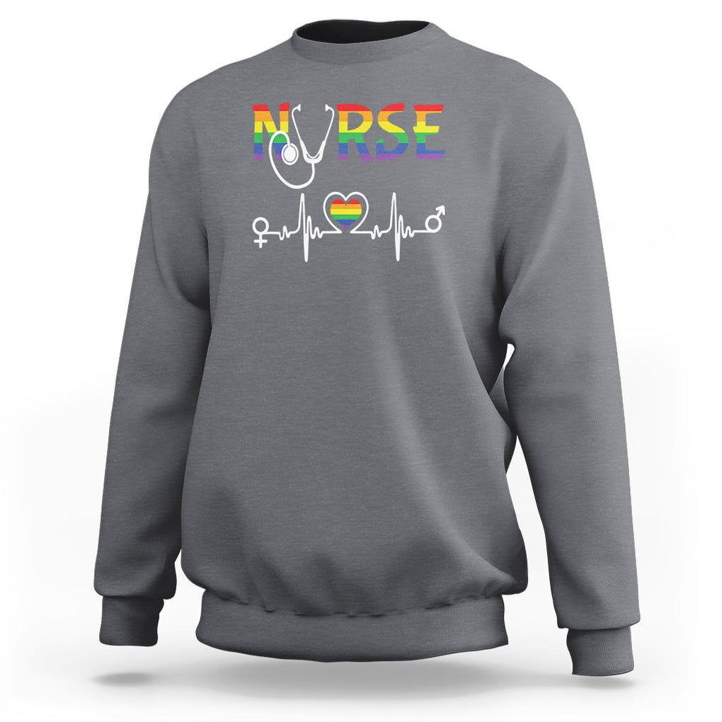 LGBT Nurse Sweatshirt Rainbow Flag Heartbeat Nurse RN Gay Pride TS09 Charcoal Printyourwear