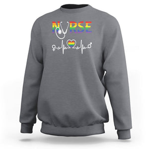 LGBT Nurse Sweatshirt Rainbow Flag Heartbeat Nurse RN Gay Pride TS09 Charcoal Printyourwear
