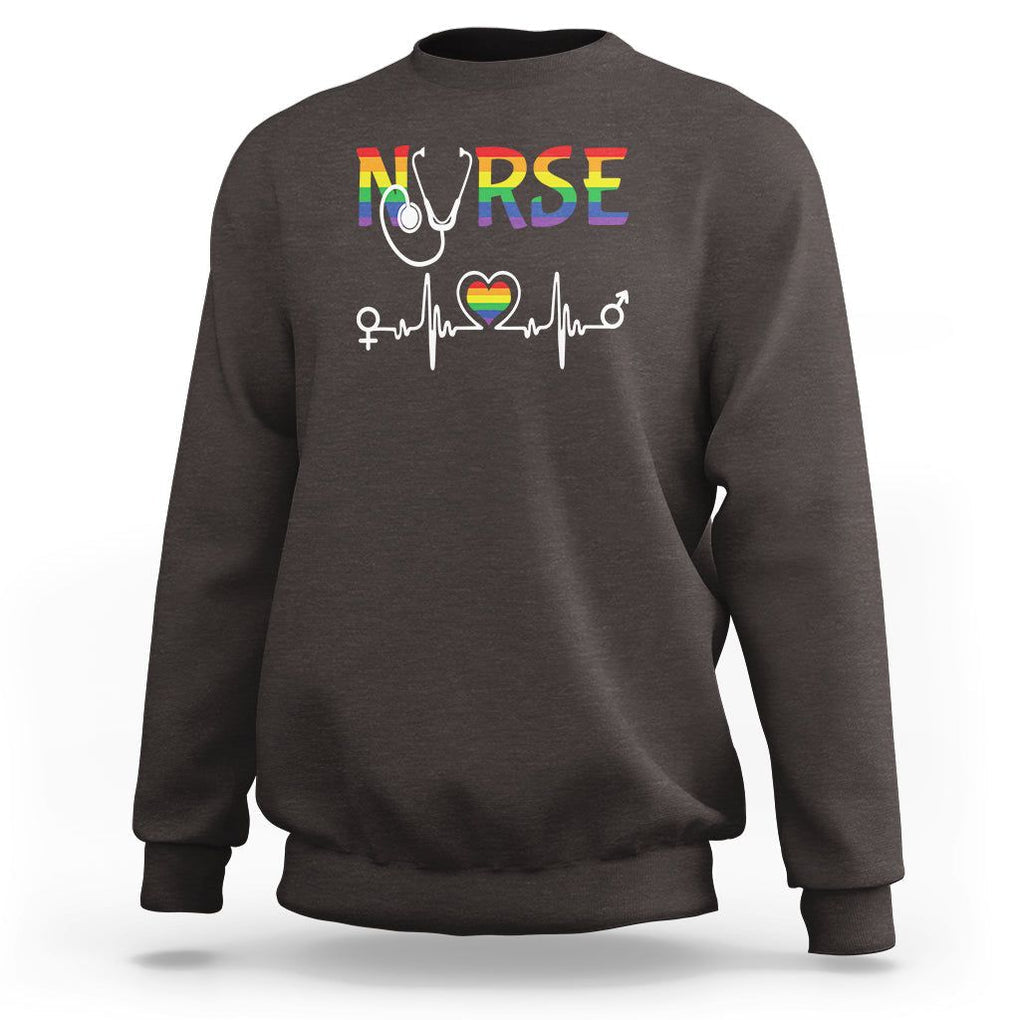 LGBT Nurse Sweatshirt Rainbow Flag Heartbeat Nurse RN Gay Pride TS09 Dark Chocolate Printyourwear