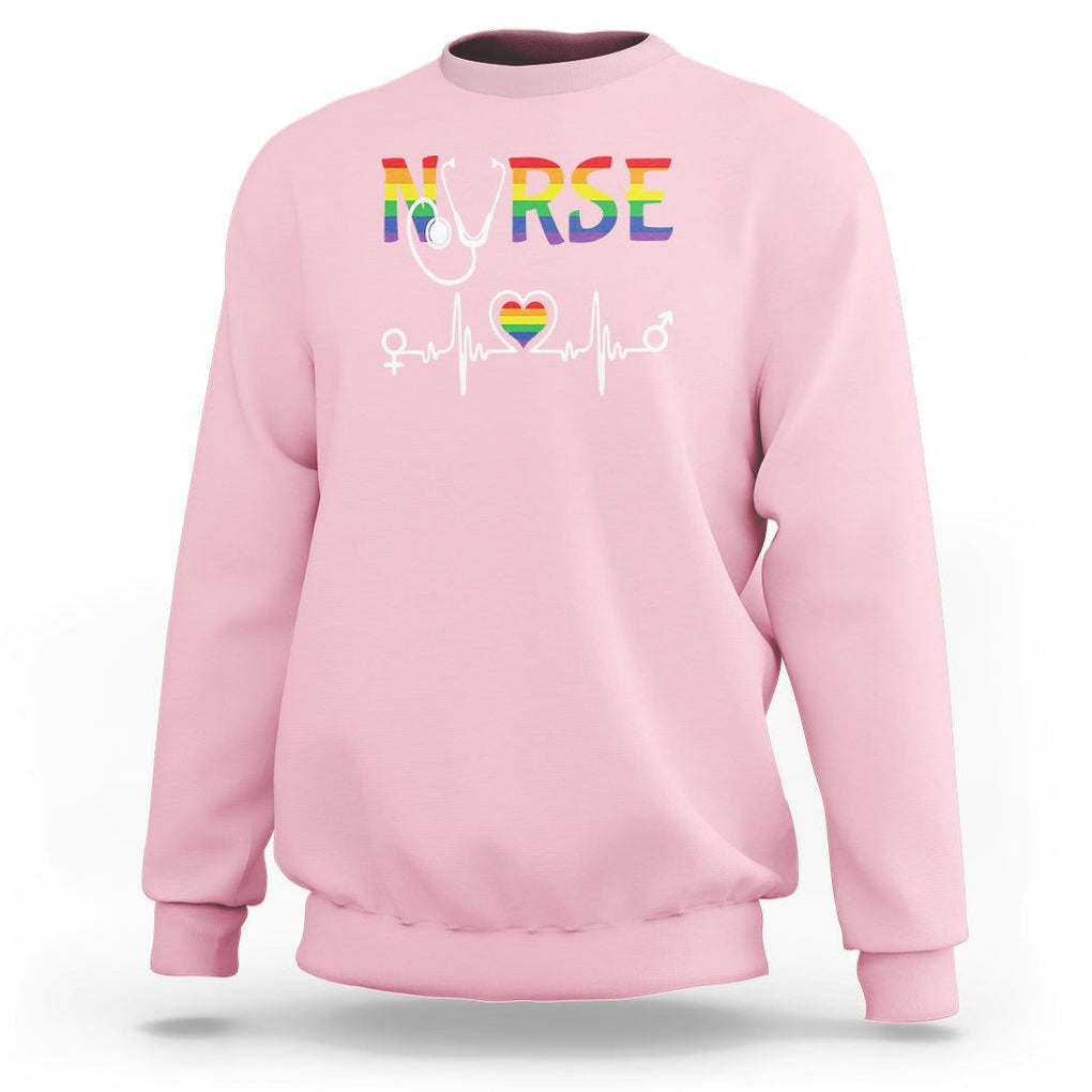 LGBT Nurse Sweatshirt Rainbow Flag Heartbeat Nurse RN Gay Pride TS09 Light Pink Printyourwear