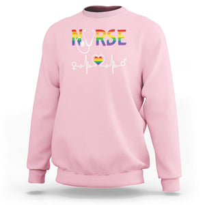 LGBT Nurse Sweatshirt Rainbow Flag Heartbeat Nurse RN Gay Pride TS09 Light Pink Printyourwear