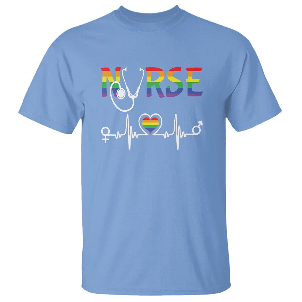 LGBT Nurse T Shirt Rainbow Flag Heartbeat Nurse RN Gay Pride TS09 Carolina Blue Printyourwear