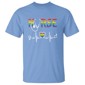 LGBT Nurse T Shirt Rainbow Flag Heartbeat Nurse RN Gay Pride TS09 Carolina Blue Printyourwear