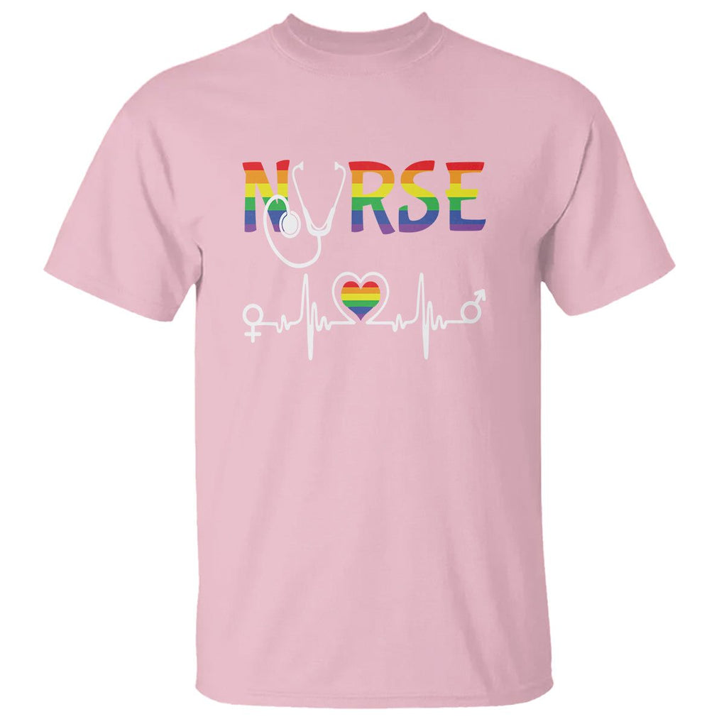LGBT Nurse T Shirt Rainbow Flag Heartbeat Nurse RN Gay Pride TS09 Light Pink Printyourwear
