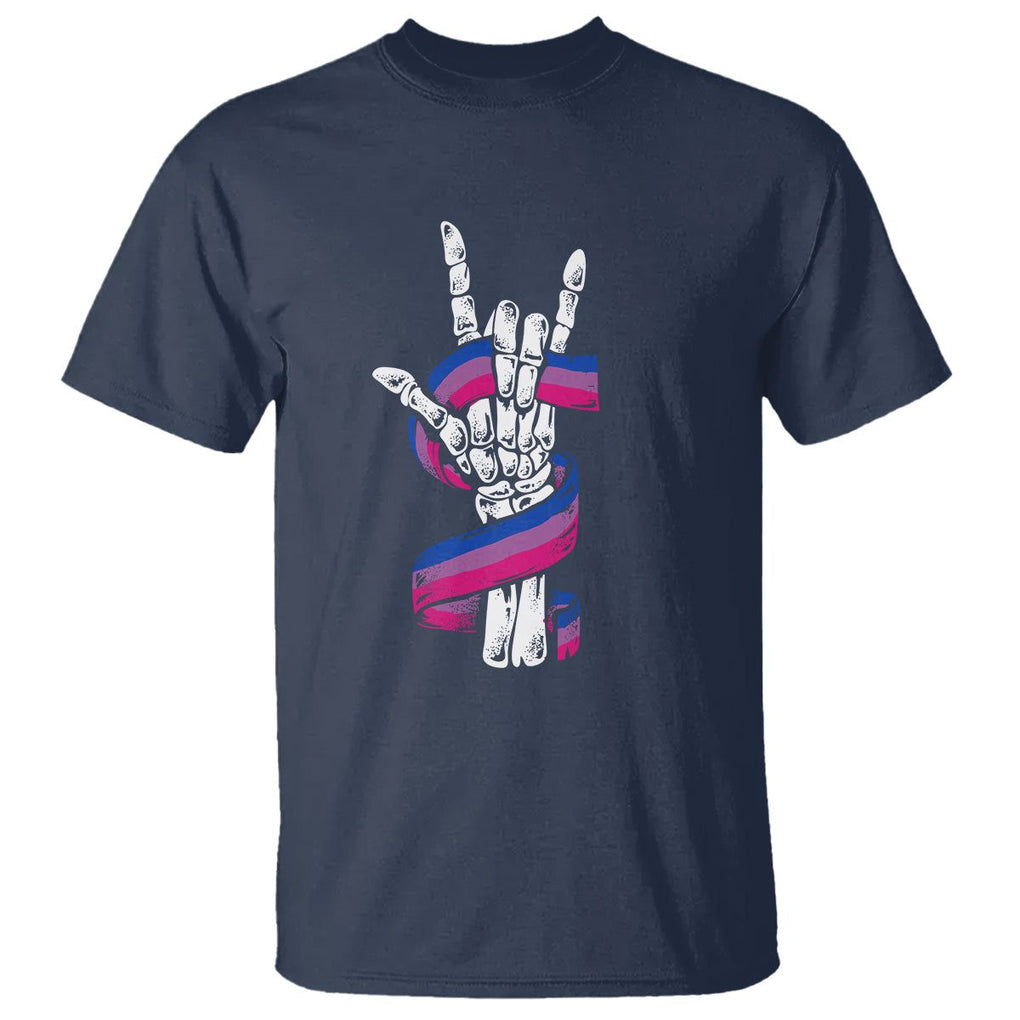 Pansexual Pride T Shirt Skeleton Rock Hand LGBTQ Pans Flag TS09 Navy Printyourwear