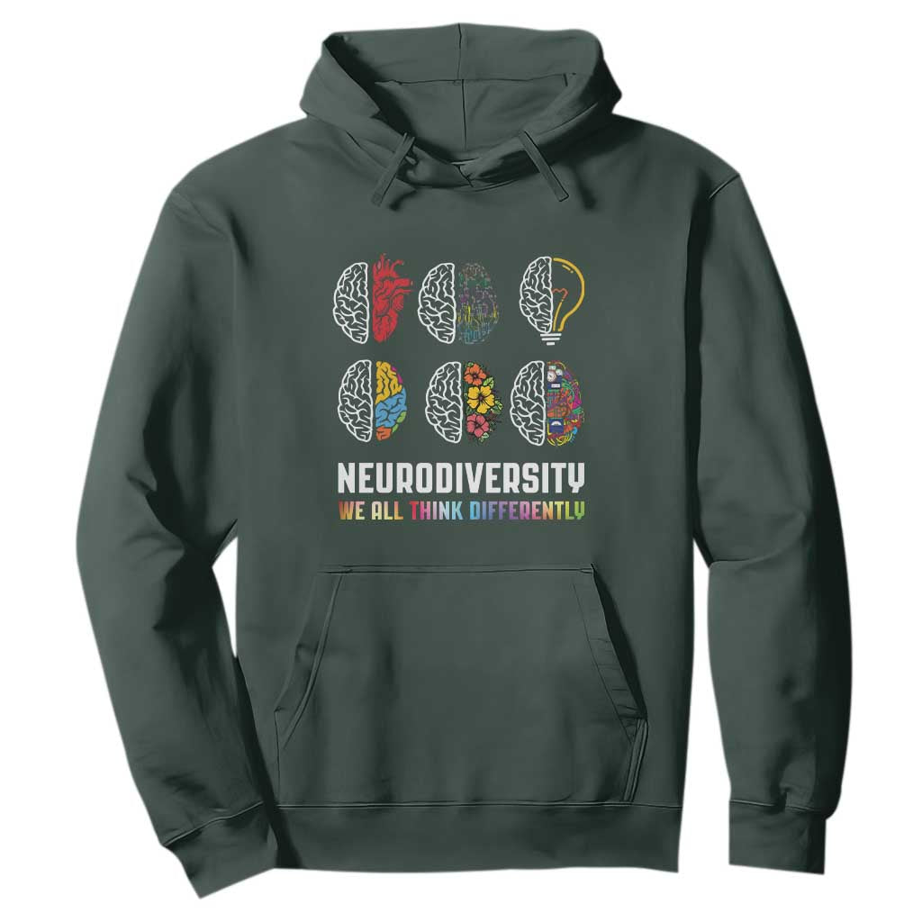 Neurodiversity Hoodie We All Think Differently Autism ADHD ASD TS09 Dark Forest Green Printyourwear