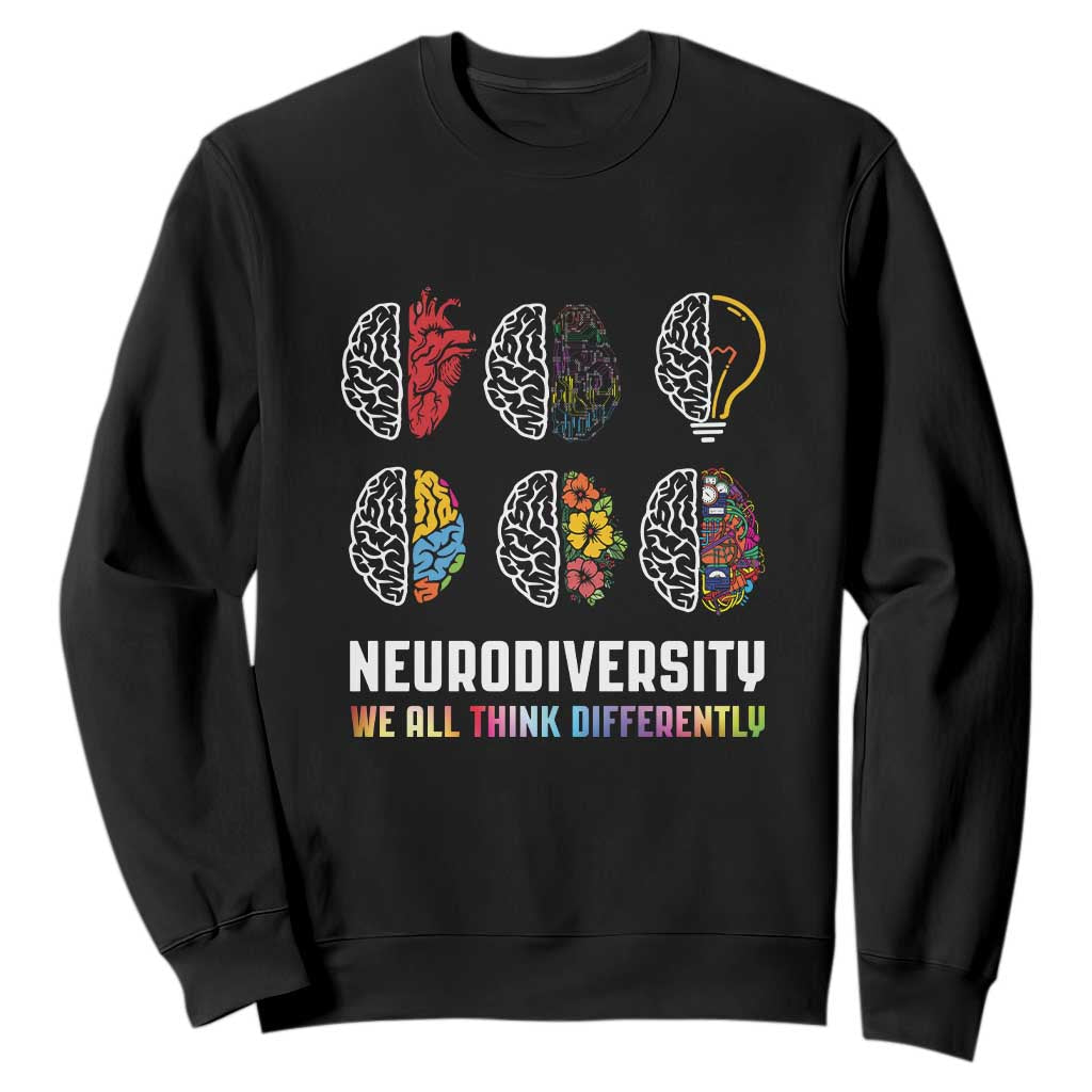 Neurodiversity Sweatshirt We All Think Differently Autism ADHD ASD TS09 Black Printyourwear