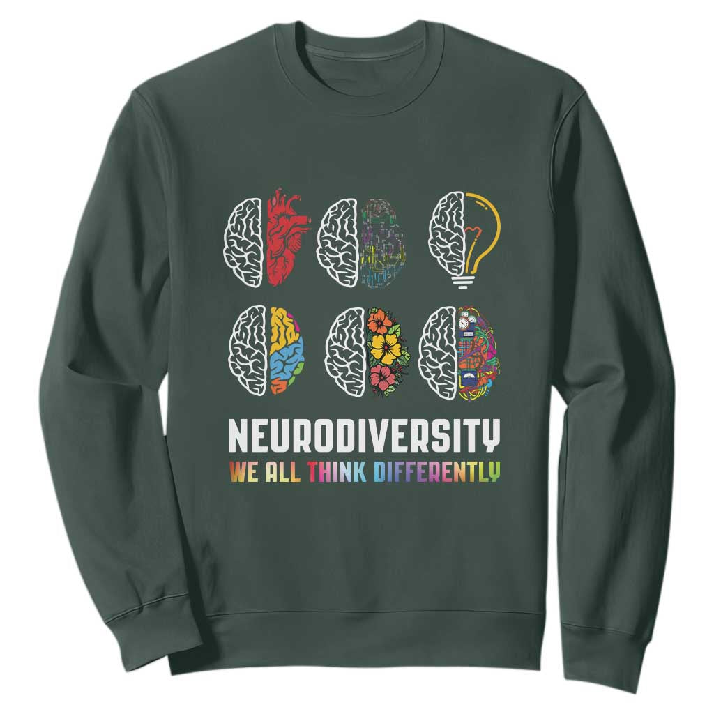 Neurodiversity Sweatshirt We All Think Differently Autism ADHD ASD TS09 Dark Forest Green Printyourwear