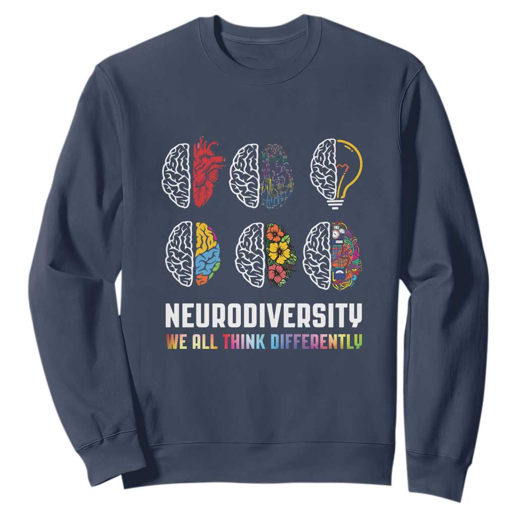 Neurodiversity Sweatshirt We All Think Differently Autism ADHD ASD TS09 Navy Printyourwear