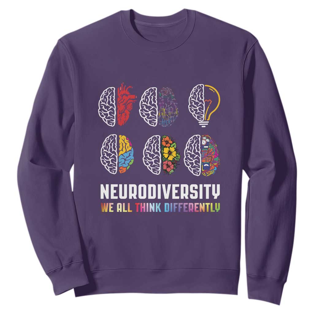Neurodiversity Sweatshirt We All Think Differently Autism ADHD ASD TS09 Purple Printyourwear