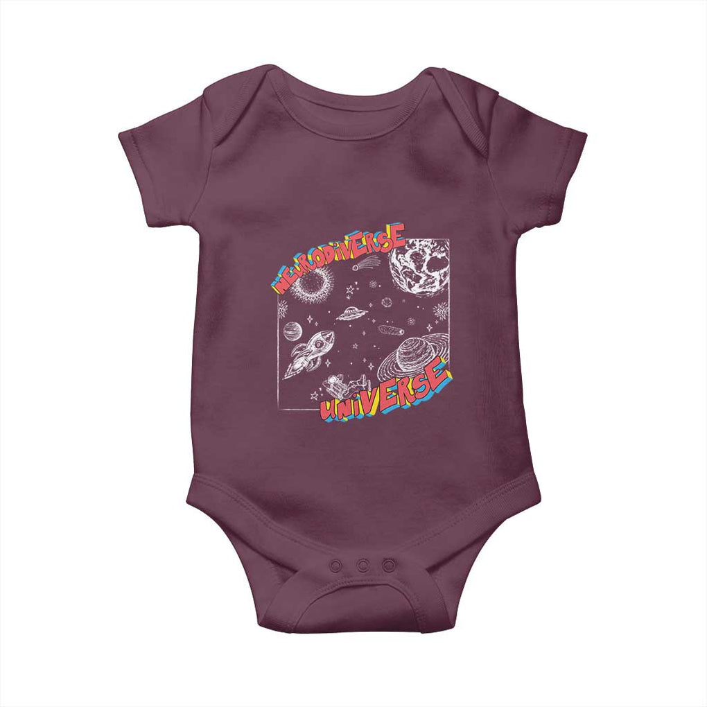 Funny Neurodiversity Baby Onesie Neurodiverse Brain Universe Autism ADHD TS09 Maroon Print Your Wear
