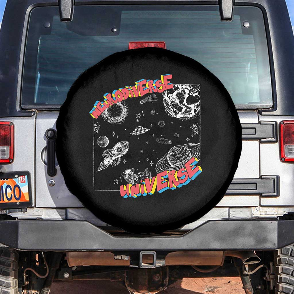 Funny Neurodiversity Spare Tire Cover Neurodiverse Brain Universe Autism ADHD TS09 No hole Black Print Your Wear