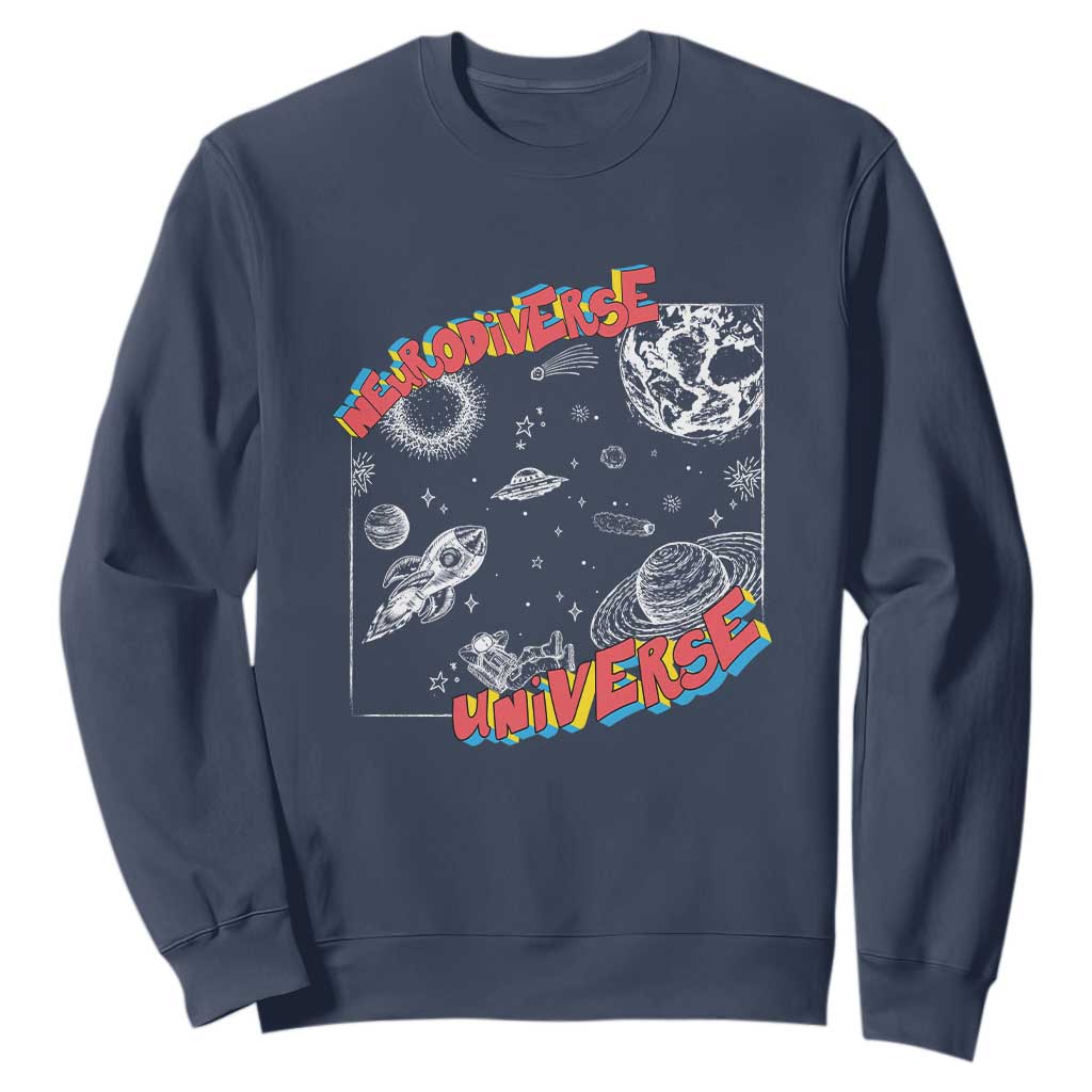 Funny Neurodiversity Sweatshirt Neurodiverse Brain Universe Autism ADHD TS09 Navy Print Your Wear