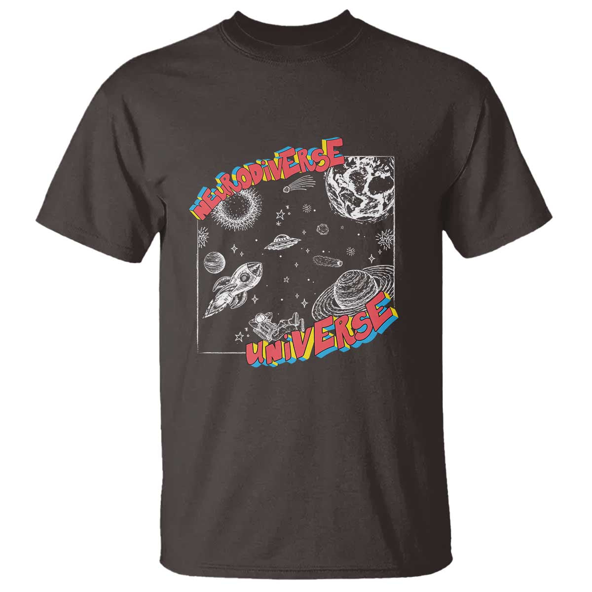 Funny Neurodiversity T Shirt Neurodiverse Brain Universe Autism ADHD TS09 Dark Chocolate Print Your Wear