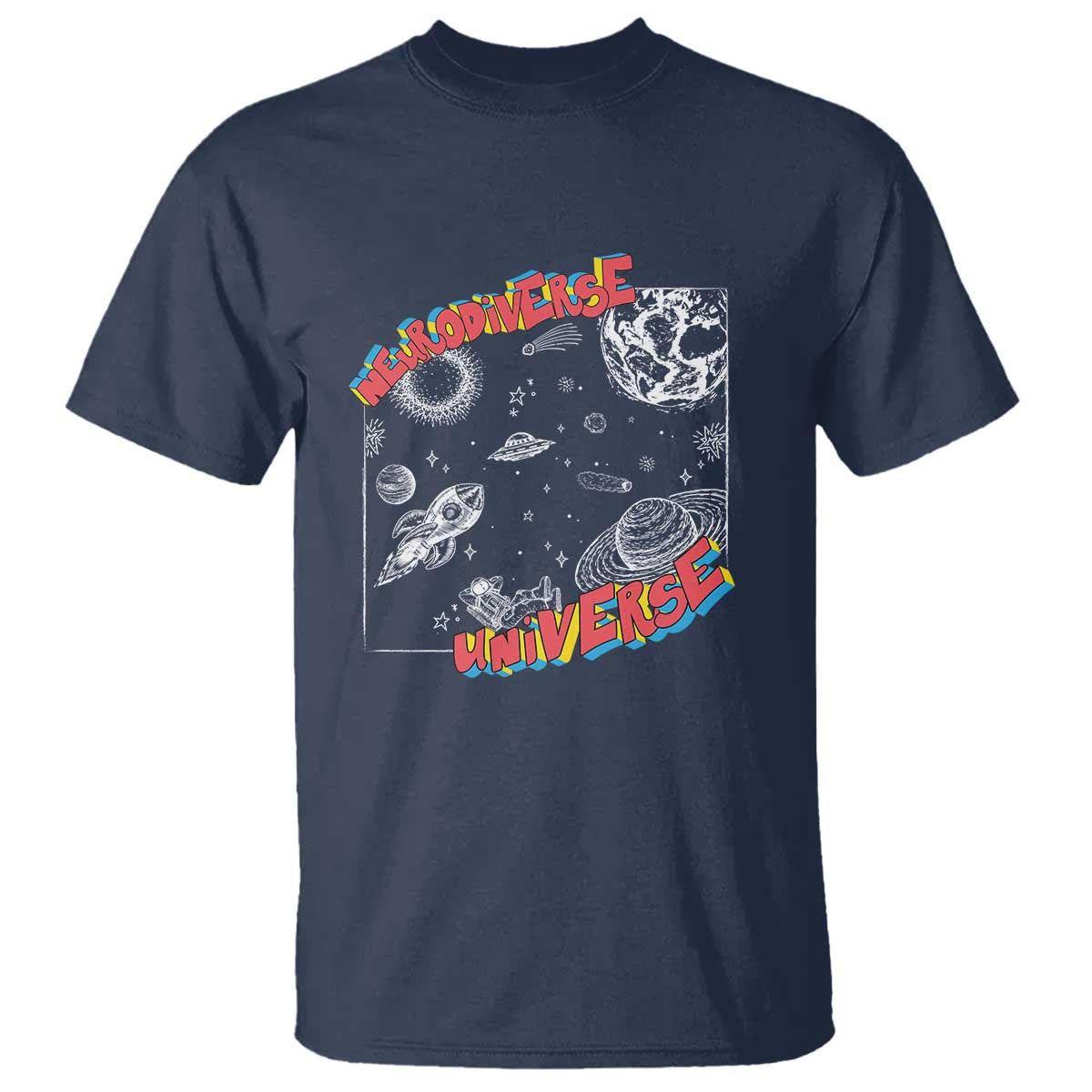 Funny Neurodiversity T Shirt Neurodiverse Brain Universe Autism ADHD TS09 Navy Print Your Wear