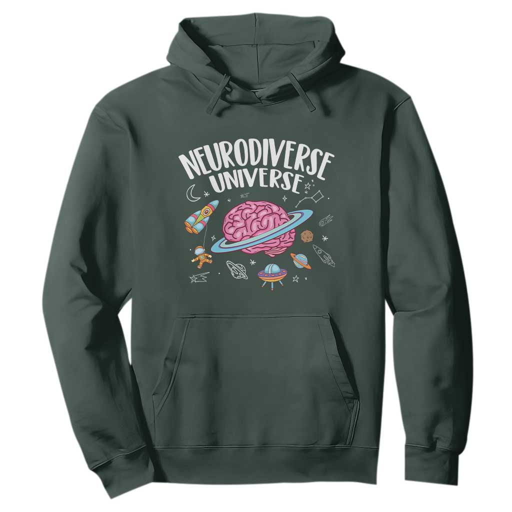 Neurodiversity Hoodie Neurodiverse Funny Brain Universe Autism ADHD ASD TS09 Dark Forest Green Printyourwear