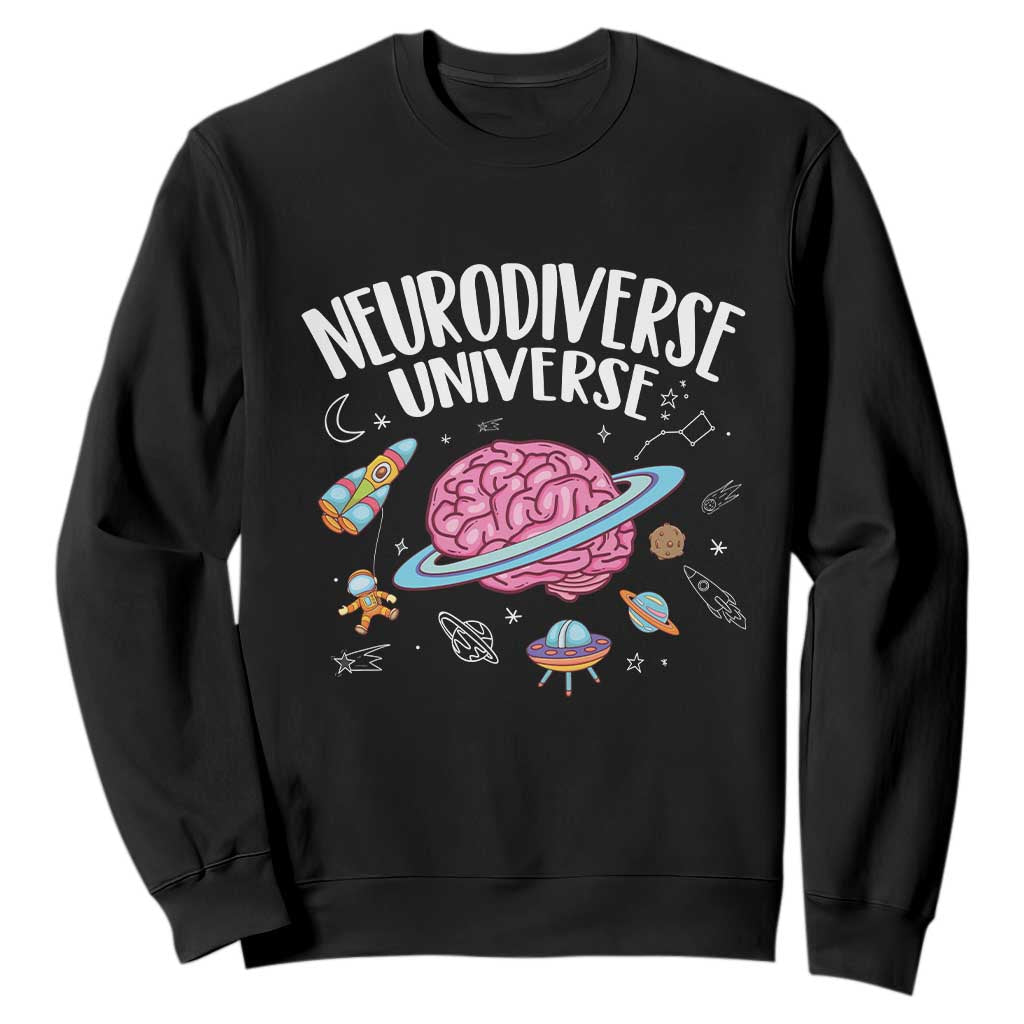 Neurodiversity Sweatshirt Neurodiverse Funny Brain Universe Autism ADHD ASD TS09 Black Printyourwear