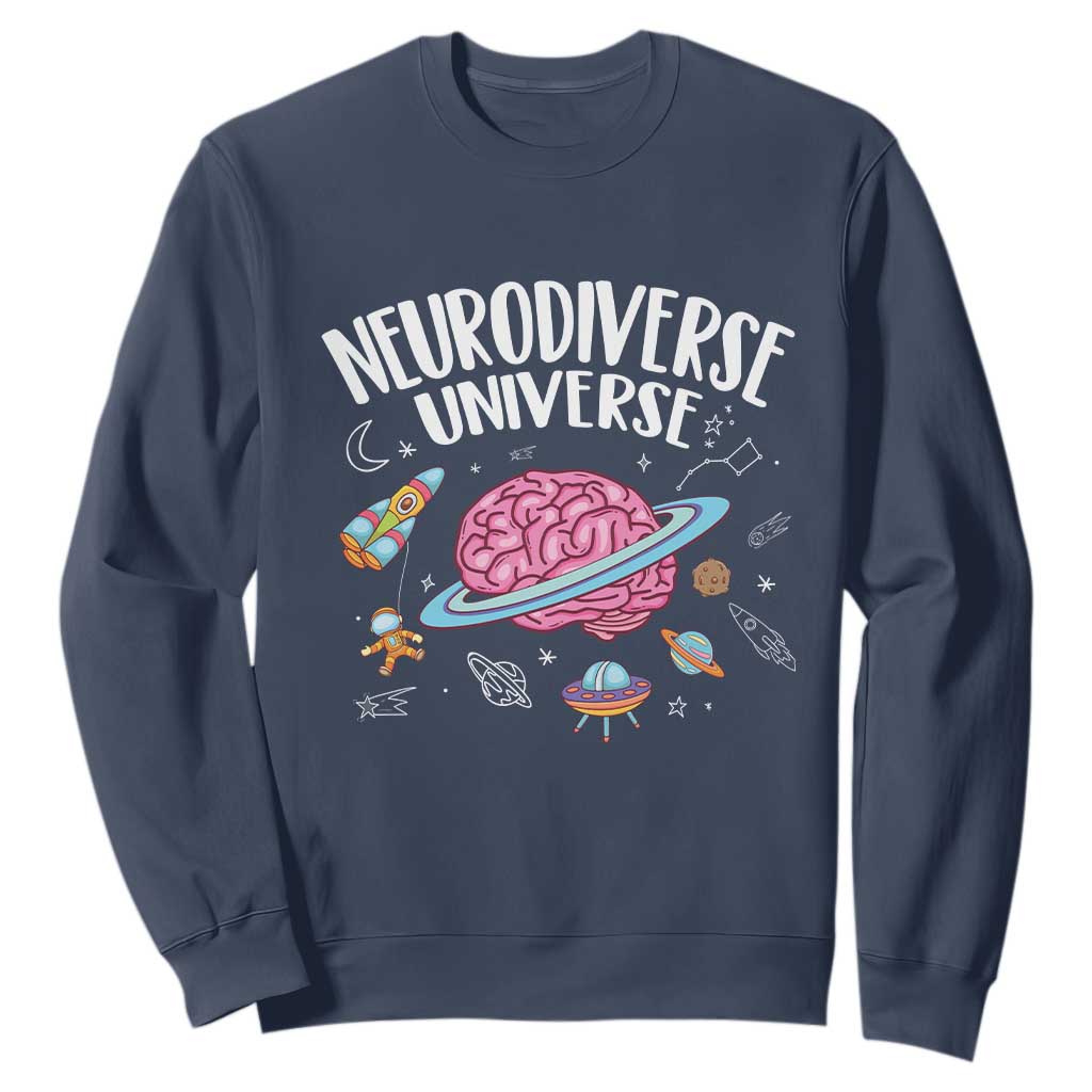 Neurodiversity Sweatshirt Neurodiverse Funny Brain Universe Autism ADHD ASD TS09 Navy Printyourwear