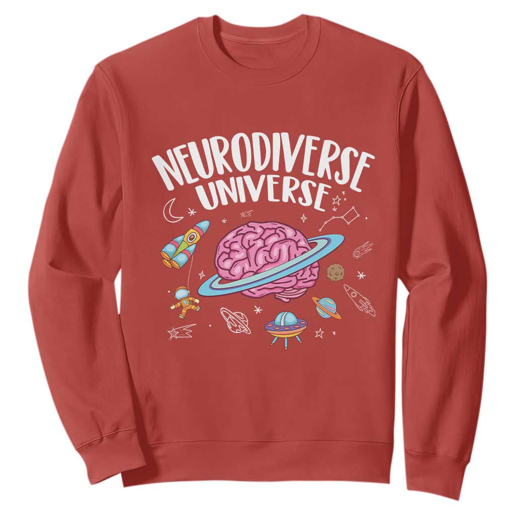 Neurodiversity Sweatshirt Neurodiverse Funny Brain Universe Autism ADHD ASD TS09 Red Printyourwear