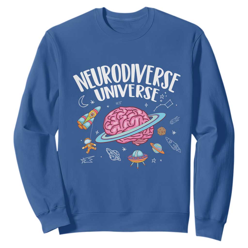 Neurodiversity Sweatshirt Neurodiverse Funny Brain Universe Autism ADHD ASD TS09 Royal Blue Printyourwear