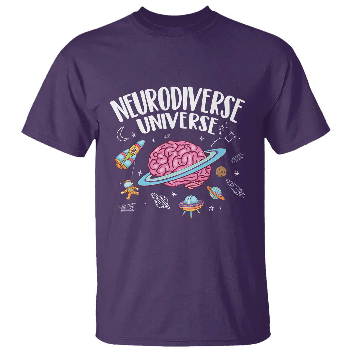 Neurodiversity T Shirt Neurodiverse Funny Brain Universe Autism ADHD ASD TS09 Purple Printyourwear