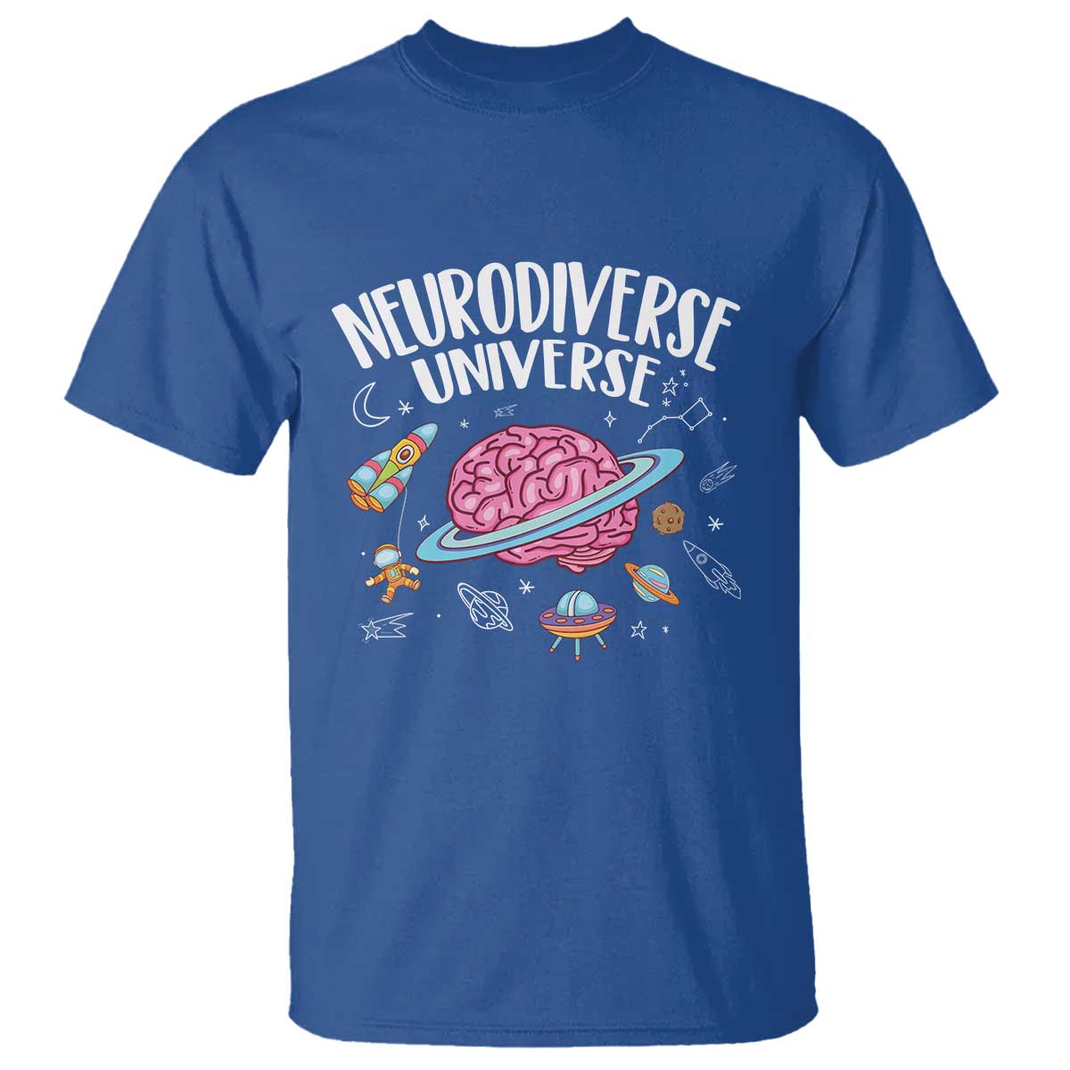 Neurodiversity T Shirt Neurodiverse Funny Brain Universe Autism ADHD ASD TS09 Royal Blue Printyourwear
