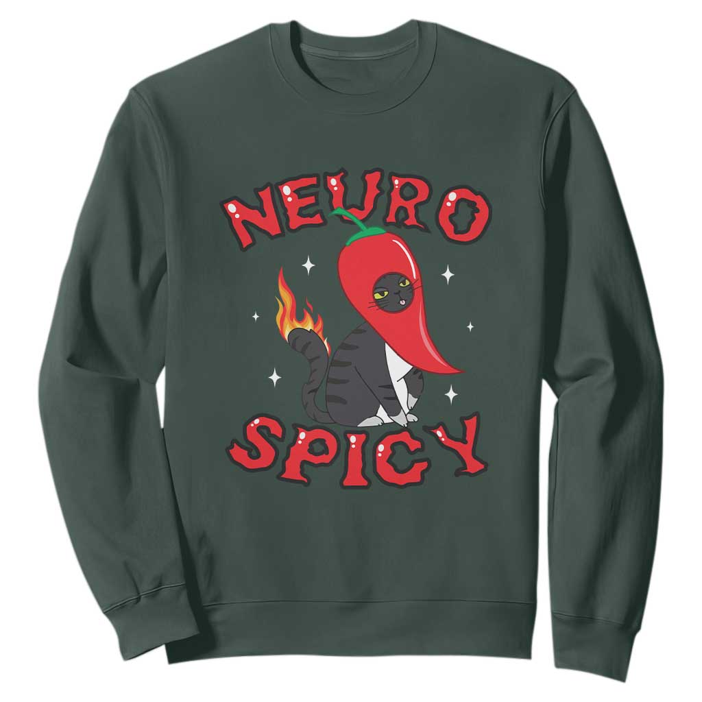Neurodiversity Sweatshirt Neuro Spicy Funny Cat Lover Autism ADHD ASD TS09 Dark Forest Green Printyourwear
