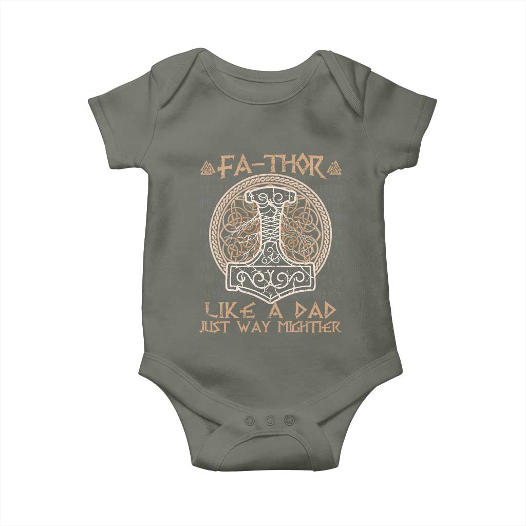Funny Viking Dad Baby Onesie Fathor Like A Dad Just Way Mightier TS09 Military Green Print Your Wear