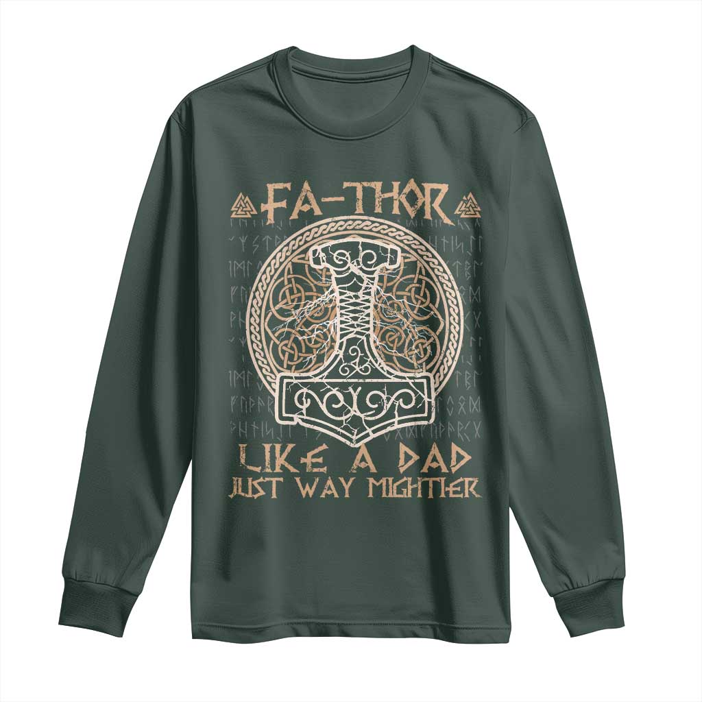 Funny Viking Dad Long Sleeve Shirt Fathor Like A Dad Just Way Mightier TS09 Dark Forest Green Print Your Wear
