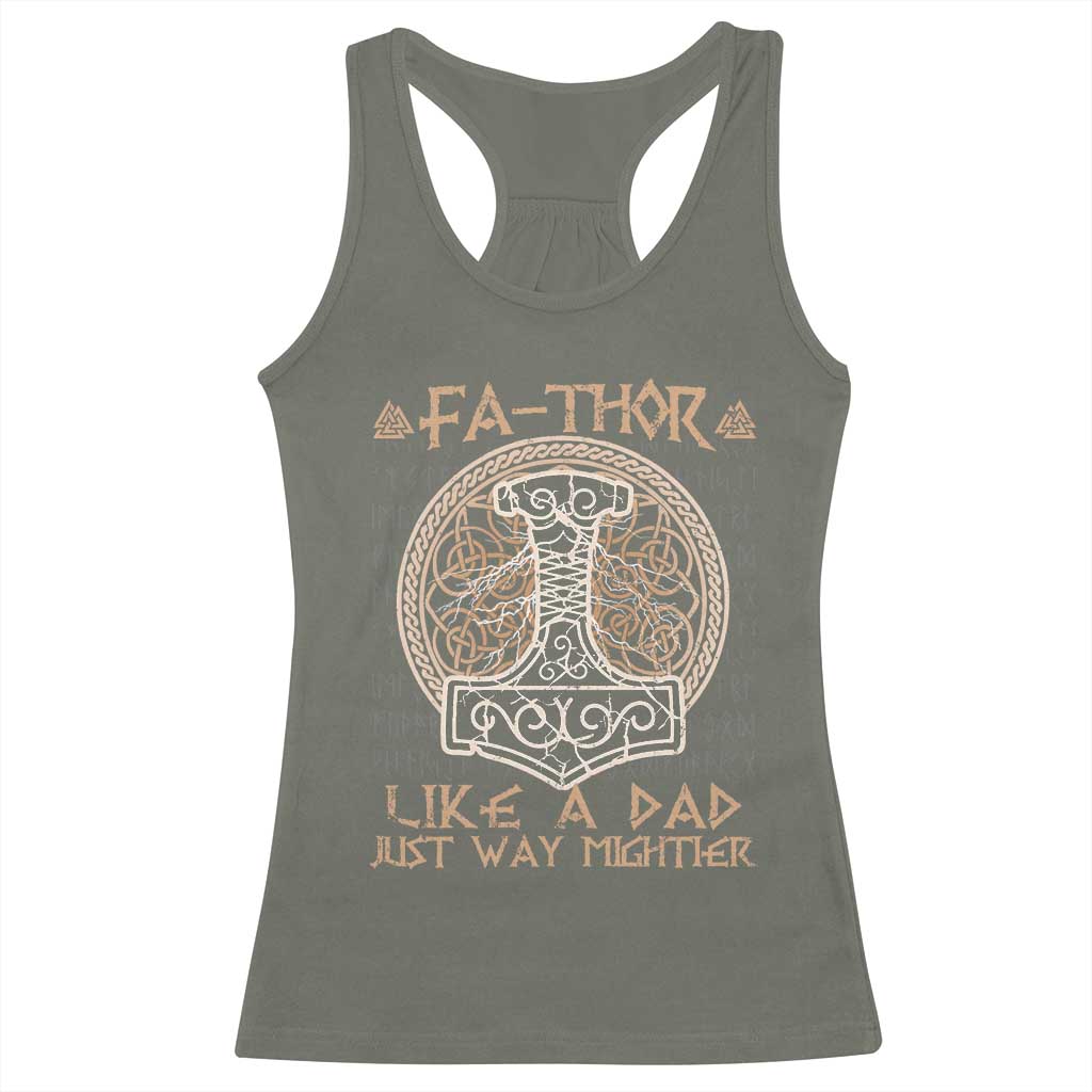 Funny Viking Dad Racerback Tank Top Fathor Like A Dad Just Way Mightier TS09 Military Green Print Your Wear