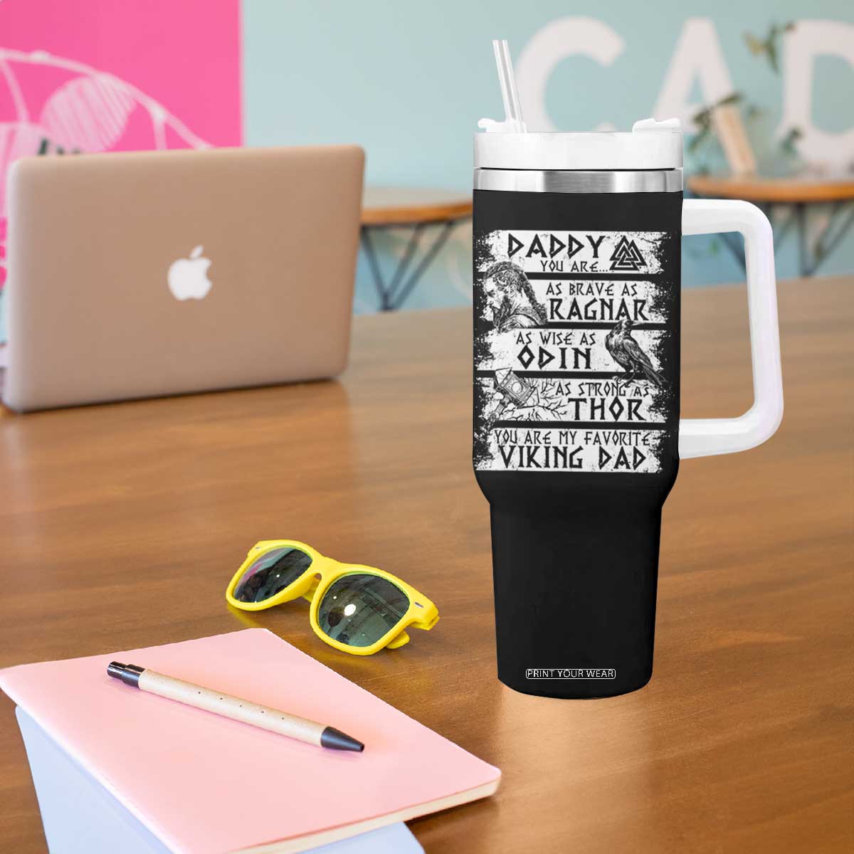 Viking Dad Tumbler With Handle As Brave As Ragnar As Wise As Odin As Strong As Thor TS09 Print Your Wear