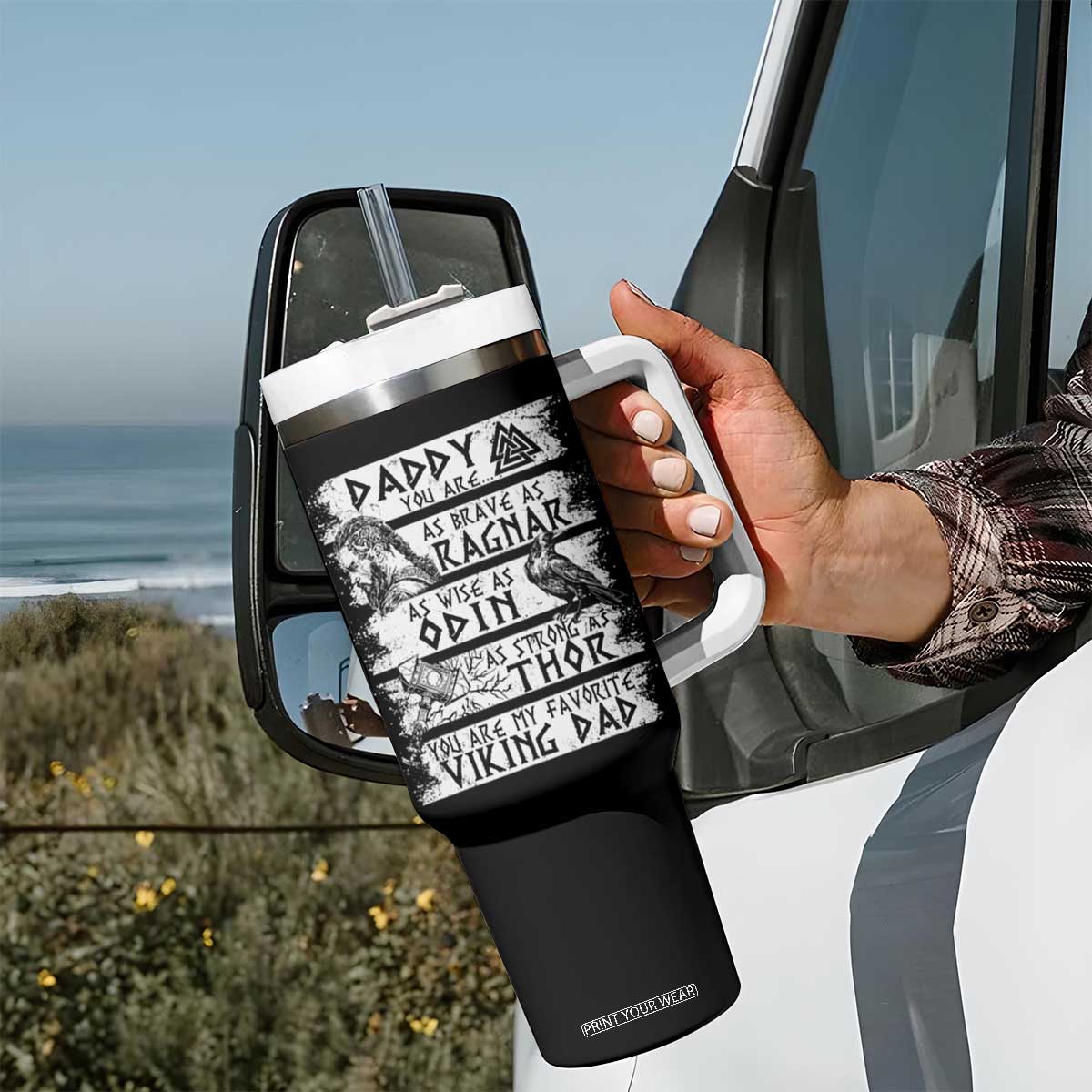 Viking Dad Tumbler With Handle As Brave As Ragnar As Wise As Odin As Strong As Thor TS09 Print Your Wear