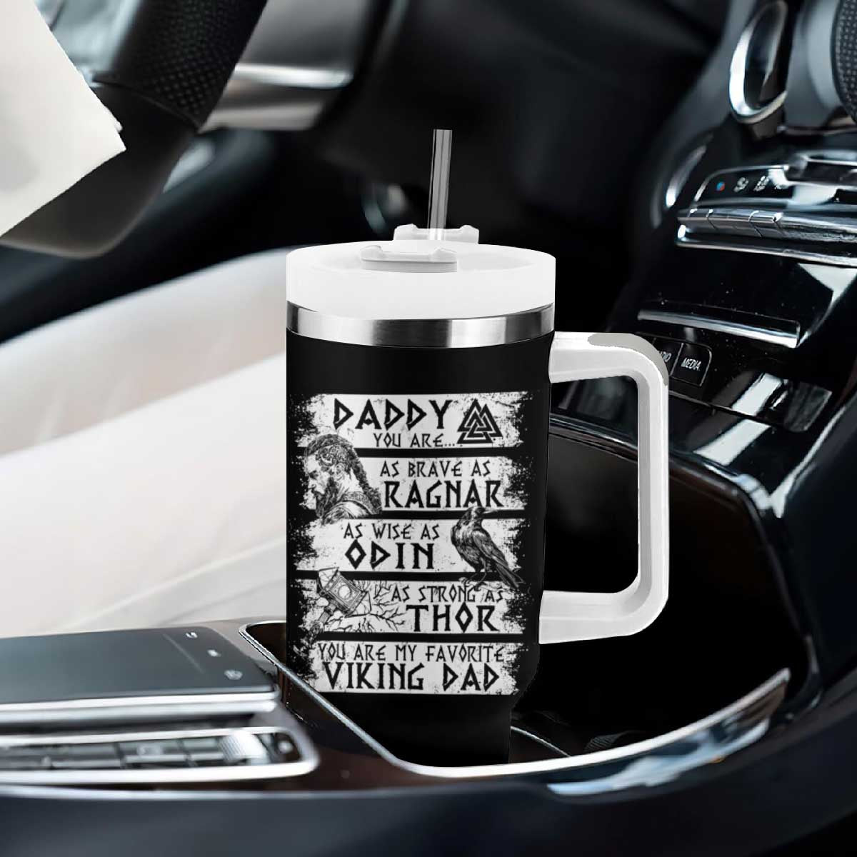 Viking Dad Tumbler With Handle As Brave As Ragnar As Wise As Odin As Strong As Thor TS09 Print Your Wear