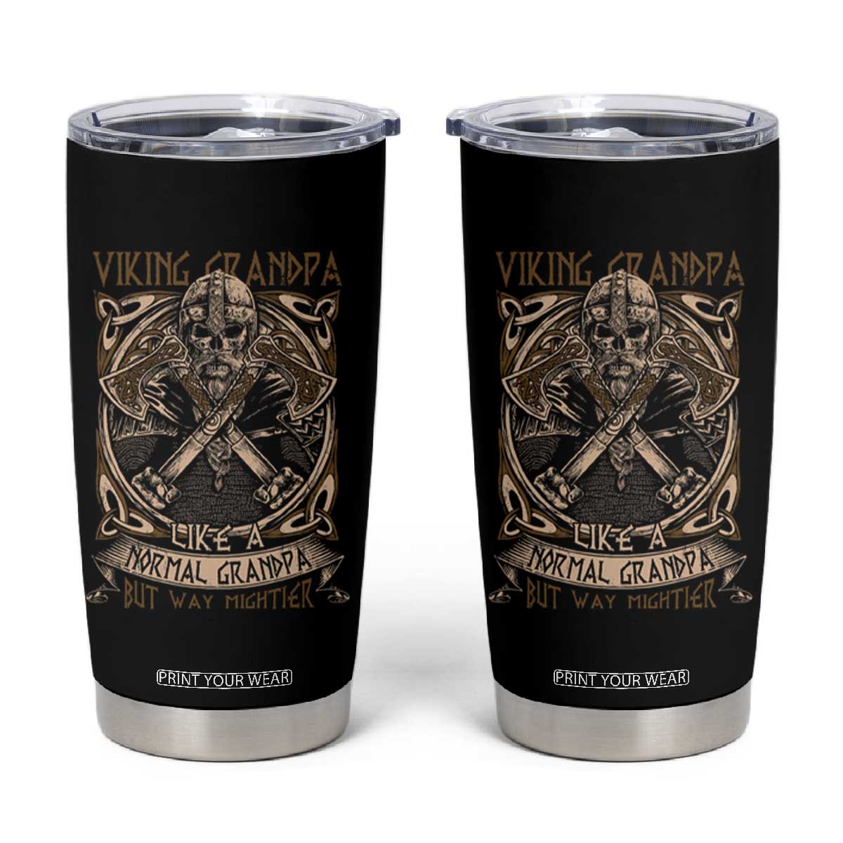 Viking Grandpa Tumbler Cup Like A Normal Grandpa But Way Mightier TS09 Black Print Your Wear