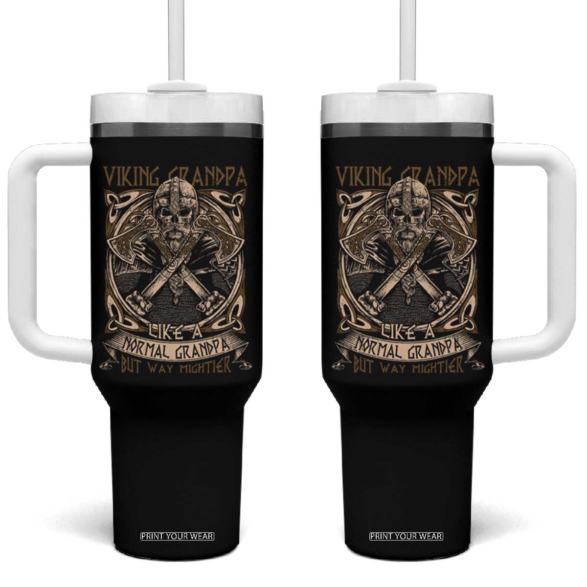 Viking Grandpa Tumbler With Handle Like A Normal Grandpa But Way Mightier TS09 One Size: 40 oz Black Print Your Wear
