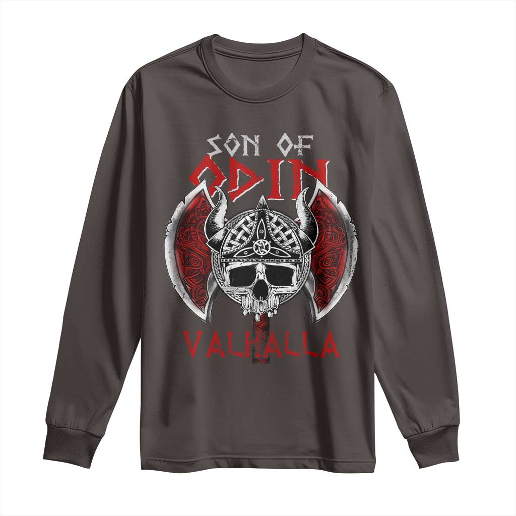 Viking Long Sleeve Shirt Son Of Odin VALHALLA Norse Mythology TS09 Dark Chocolate Print Your Wear