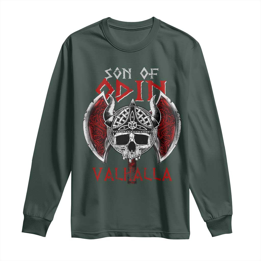 Viking Long Sleeve Shirt Son Of Odin VALHALLA Norse Mythology TS09 Dark Forest Green Print Your Wear