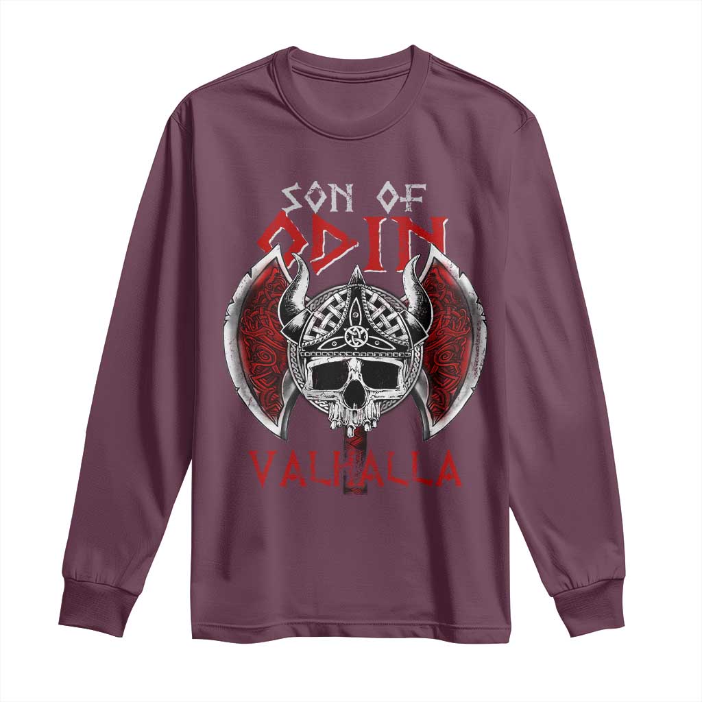 Viking Long Sleeve Shirt Son Of Odin VALHALLA Norse Mythology TS09 Maroon Print Your Wear