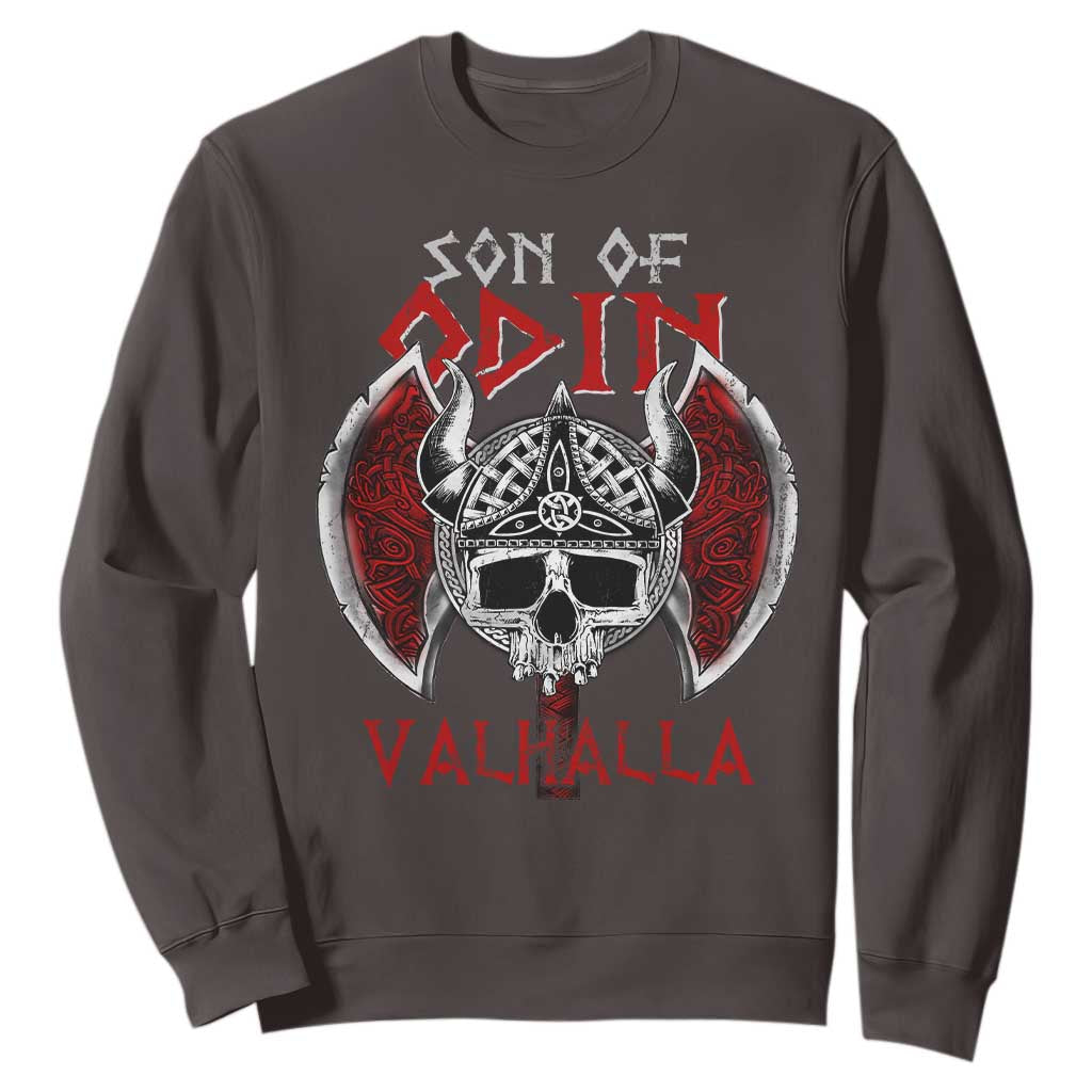 Viking Sweatshirt Son Of Odin VALHALLA Norse Mythology TS09 Dark Chocolate Print Your Wear