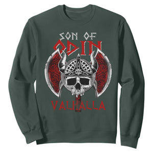 Viking Sweatshirt Son Of Odin VALHALLA Norse Mythology TS09 Dark Forest Green Print Your Wear