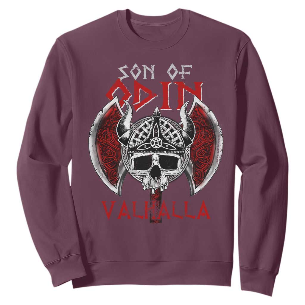 Viking Sweatshirt Son Of Odin VALHALLA Norse Mythology TS09 Maroon Print Your Wear