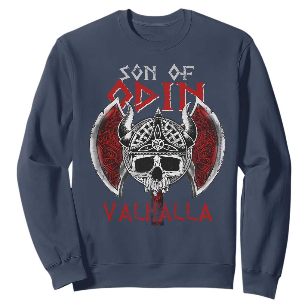 Viking Sweatshirt Son Of Odin VALHALLA Norse Mythology TS09 Navy Print Your Wear