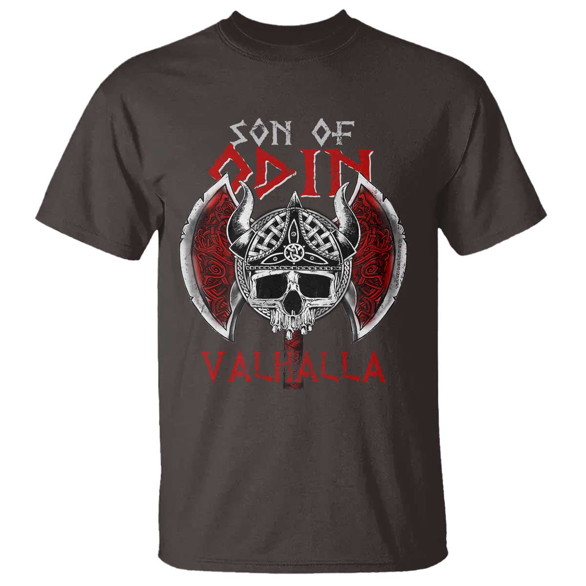Viking T Shirt Son Of Odin VALHALLA Norse Mythology TS09 Dark Chocolate Print Your Wear