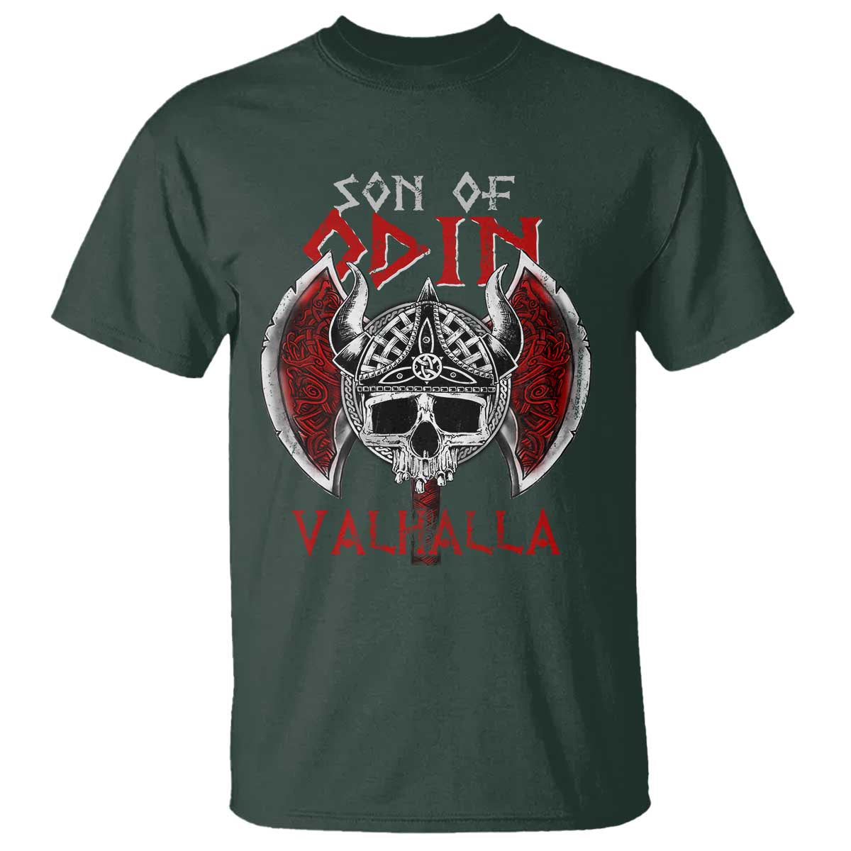 Viking T Shirt Son Of Odin VALHALLA Norse Mythology TS09 Dark Forest Green Print Your Wear