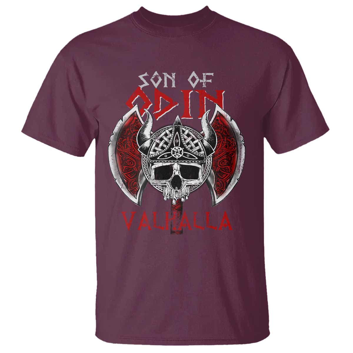 Viking T Shirt Son Of Odin VALHALLA Norse Mythology TS09 Maroon Print Your Wear